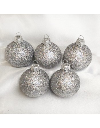 Bombki 5cm/5szt mix dekor szklane choinkowe zestaw srebrne brokatowe