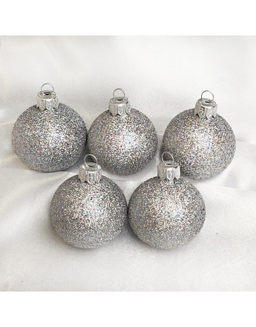 Bombki 5cm/5szt mix dekor szklane choinkowe zestaw srebrne brokatowe