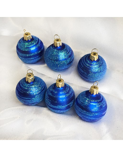 Bombki 3cm/6szt mix dekor szklane choinkowe zestaw niebieski mat Galaktyka