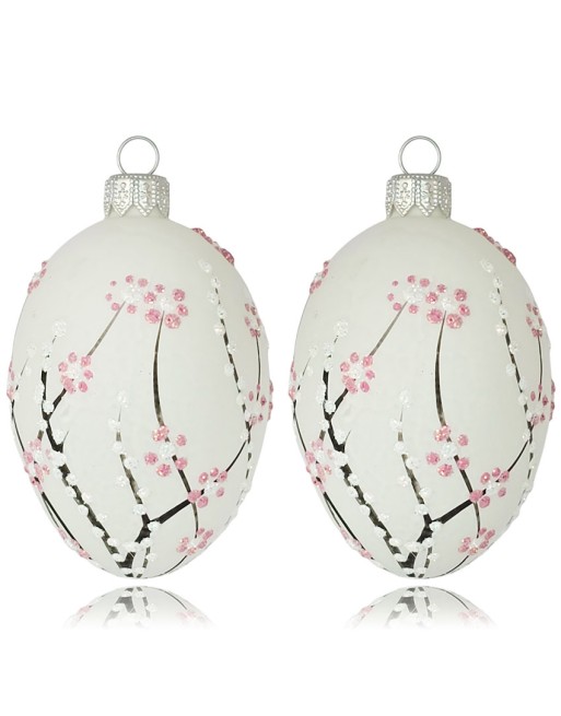 Zawieszka Jajo Jajko faberge białe szklane dekoracja na Wielkanoc 2 szt