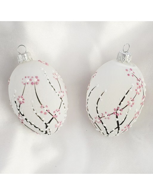 Zawieszka Jajo Jajko faberge białe szklane dekoracja na Wielkanoc 2 szt