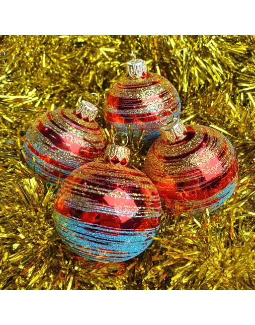 Bombki 6cm/4szt mix dekor szklane choinkowe zestaw