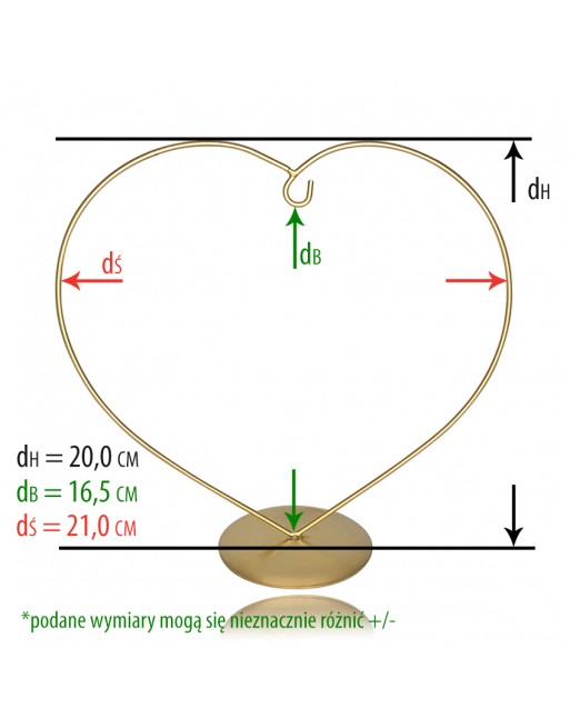 Stojak złoty serce 12 cm do bombki, wieszak