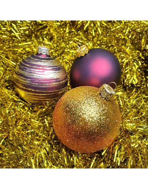Bombki 8cm/3szt mix dekor szklane choinkowe zestaw